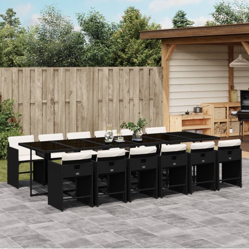 vidaXL 13-tlg. Garten-Essgruppe mit Kissen Schwarz Poly Rattan vidaXL 13-tlg. Garten-Essgruppe mit Kissen Schwarz Poly Rattan