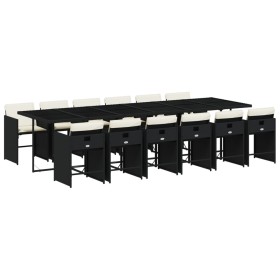 vidaXL 13-tlg. Garten-Essgruppe mit Kissen Schwarz Poly Rattan