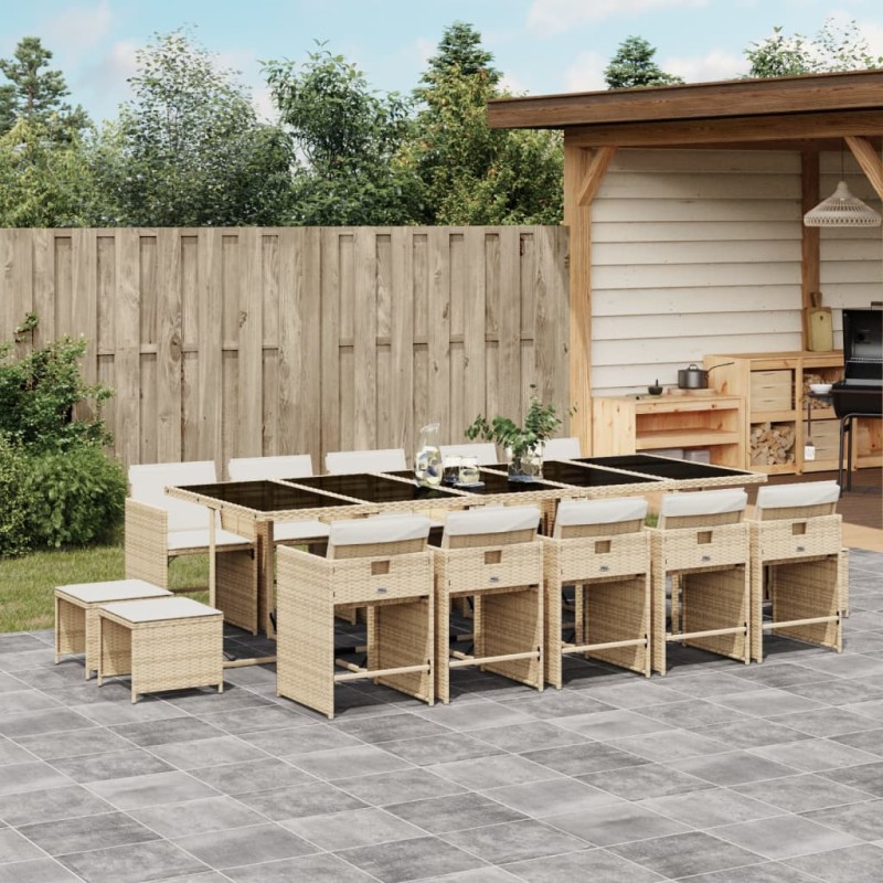 vidaXL 15-tlg. Garten-Essgruppe mit Kissen Beige Poly Rattan vidaXL 15-tlg. Garten-Essgruppe mit Kissen Beige Poly Rattan