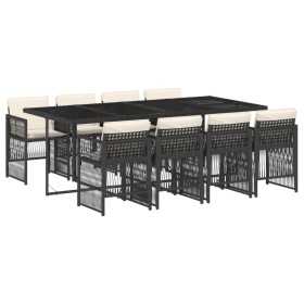 vidaXL 9-tlg. Garten-Essgruppe mit Kissen Schwarz Poly Rattan