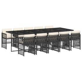 vidaXL 11-tlg. Garten-Essgruppe mit Kissen Schwarz Poly Rattan