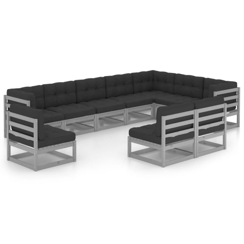 vidaXL 10-tlg. Garten-Lounge-Set mit Kissen Grau Massivholz Kiefer vidaXL 10-tlg. Garten-Lounge-Set mit Kissen Grau Massivholz Kiefer