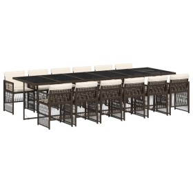 vidaXL 13-tlg. Garten-Essgruppe mit Kissen Braun Poly Rattan