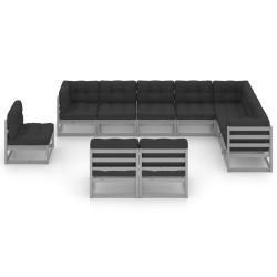 vidaXL 10-tlg. Garten-Lounge-Set mit Kissen Grau Massivholz Kiefer