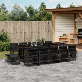 vidaXL 15-tlg. Garten-Essgruppe mit Kissen Schwarz Poly Rattan