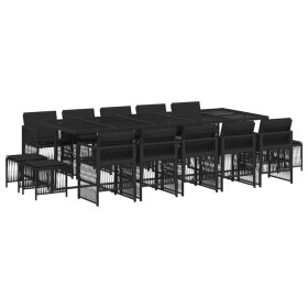 vidaXL 15-tlg. Garten-Essgruppe mit Kissen Schwarz Poly Rattan
