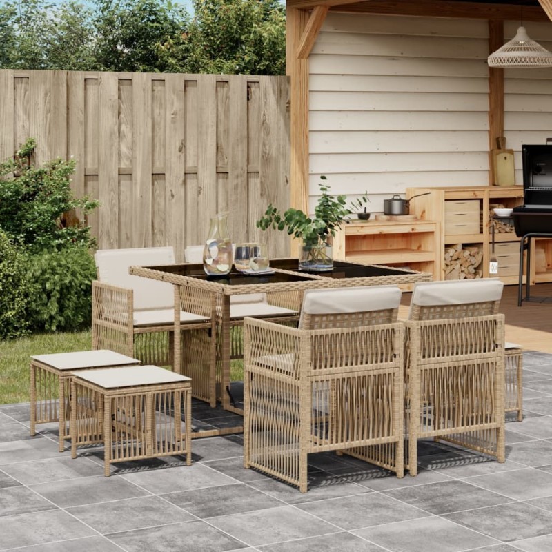 vidaXL 9-tlg. Garten-Essgruppe mit Kissen Beige Poly Rattan vidaXL 9-tlg. Garten-Essgruppe mit Kissen Beige Poly Rattan