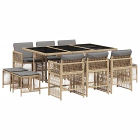 vidaXL 11-tlg. Garten-Essgruppe mit Kissen Beigemischung Poly Rattan