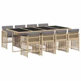vidaXL 9-tlg. Garten-Essgruppe mit Kissen Beigemischung Poly Rattan