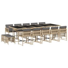 vidaXL 15-tlg. Garten-Essgruppe mit Kissen Beigemischung Poly Rattan