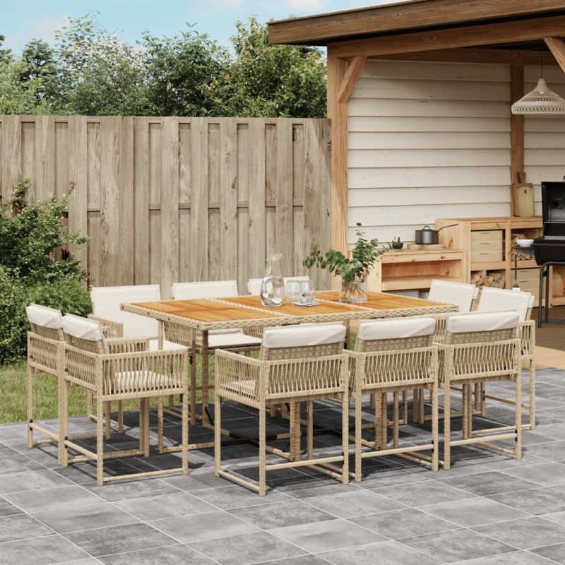 vidaXL 11-tlg. Garten-Essgruppe mit Kissen Beige Poly Rattan vidaXL 11-tlg. Garten-Essgruppe mit Kissen Beige Poly Rattan