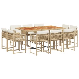 vidaXL 11-tlg. Garten-Essgruppe mit Kissen Beige Poly Rattan