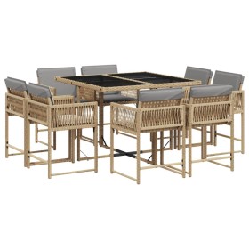 vidaXL 9-tlg. Garten-Essgruppe mit Kissen Beigemischung Poly Rattan