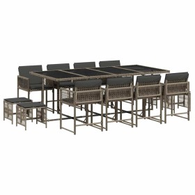 vidaXL 13-tlg. Garten-Essgruppe mit Kissen Grau Poly Rattan