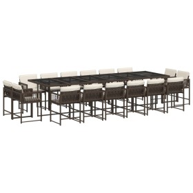 vidaXL 17-tlg. Garten-Essgruppe mit Kissen Braun Poly Rattan