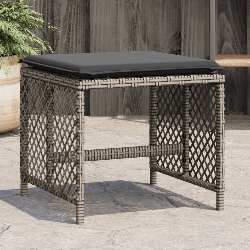 vidaXL Gartenhocker mit Kissen 4 Stk. Grau 41x41x36 cm Poly Rattan vidaXL Gartenhocker mit Kissen 4 Stk. Grau 41x41x36 cm Poly Rattan