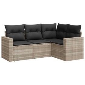 vidaXL 4-tlg. Garten-Sofagarnitur mit Kissen Hellgrau Poly Rattan