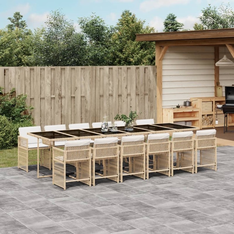 vidaXL 13-tlg. Garten-Essgruppe mit Kissen Beige Poly Rattan vidaXL 13-tlg. Garten-Essgruppe mit Kissen Beige Poly Rattan