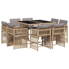 vidaXL 9-tlg. Garten-Essgruppe mit Kissen Beigemischung Poly Rattan