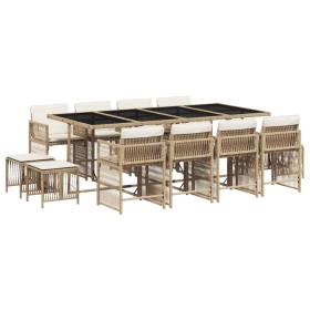 vidaXL 13-tlg. Garten-Essgruppe mit Kissen Beige Poly Rattan