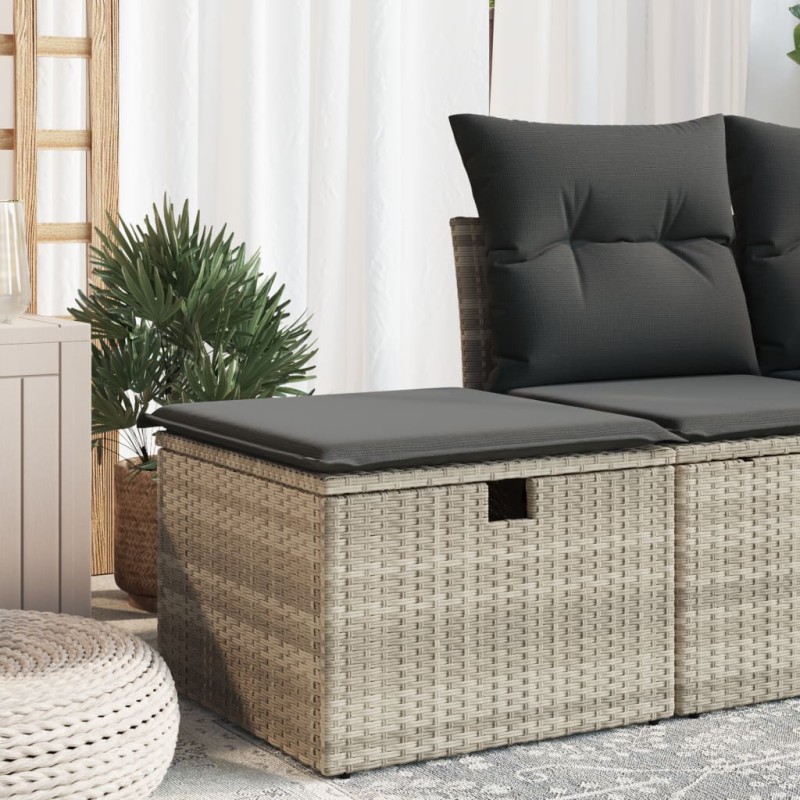 vidaXL Gartenhocker mit Kissen Hellgrau 55x55x37 cm Poly Rattan vidaXL Gartenhocker mit Kissen Hellgrau 55x55x37 cm Poly Rattan