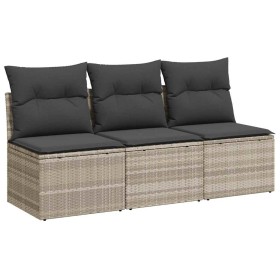 vidaXL Gartensofa mit Kissen 3-Sitzer Hellgrau Poly Rattan