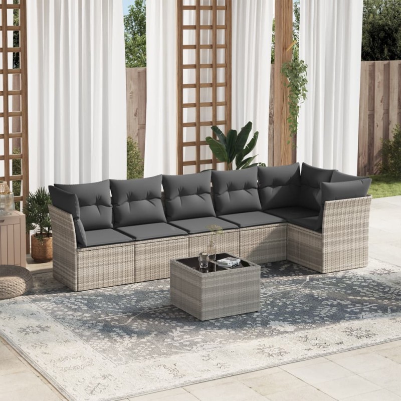vidaXL 7-tlg. Garten-Sofagarnitur mit Kissen Hellgrau Poly Rattan vidaXL 7-tlg. Garten-Sofagarnitur mit Kissen Hellgrau Poly Rattan
