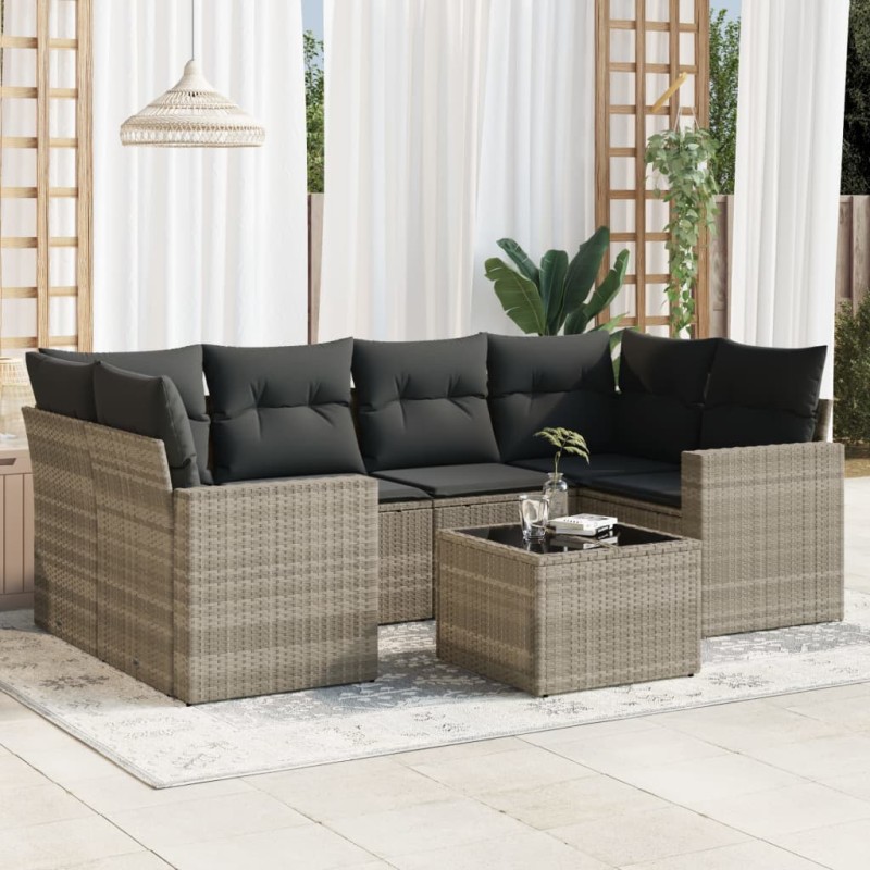 vidaXL 7-tlg. Garten-Sofagarnitur mit Kissen Hellgrau Poly Rattan vidaXL 7-tlg. Garten-Sofagarnitur mit Kissen Hellgrau Poly Rattan