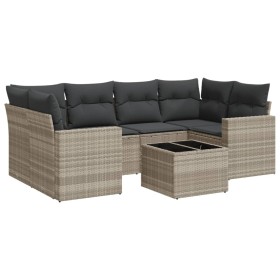 vidaXL 7-tlg. Garten-Sofagarnitur mit Kissen Hellgrau Poly Rattan