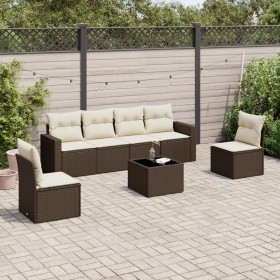 vidaXL 7-tlg. Garten-Sofagarnitur mit Kissen Braun Poly Rattan