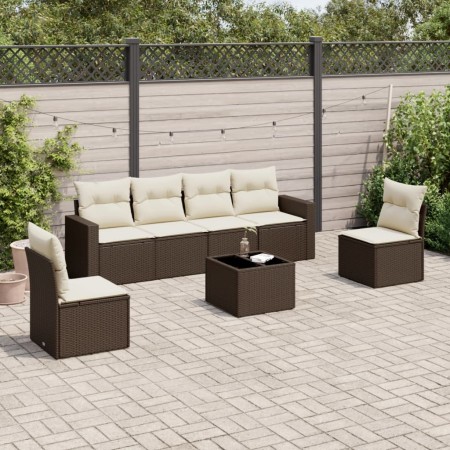 vidaXL 7-tlg. Garten-Sofagarnitur mit Kissen Braun Poly Rattan
