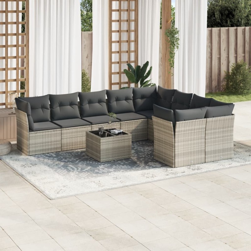 vidaXL 10-tlg. Garten-Sofagarnitur mit Kissen Hellgrau Poly Rattan vidaXL 10-tlg. Garten-Sofagarnitur mit Kissen Hellgrau Poly Rattan