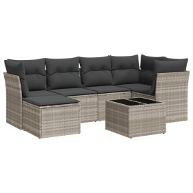 vidaXL 7-tlg. Garten-Sofagarnitur mit Kissen Hellgrau Poly Rattan