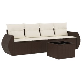 vidaXL 5-tlg. Garten-Sofagarnitur mit Kissen Braun Poly Rattan