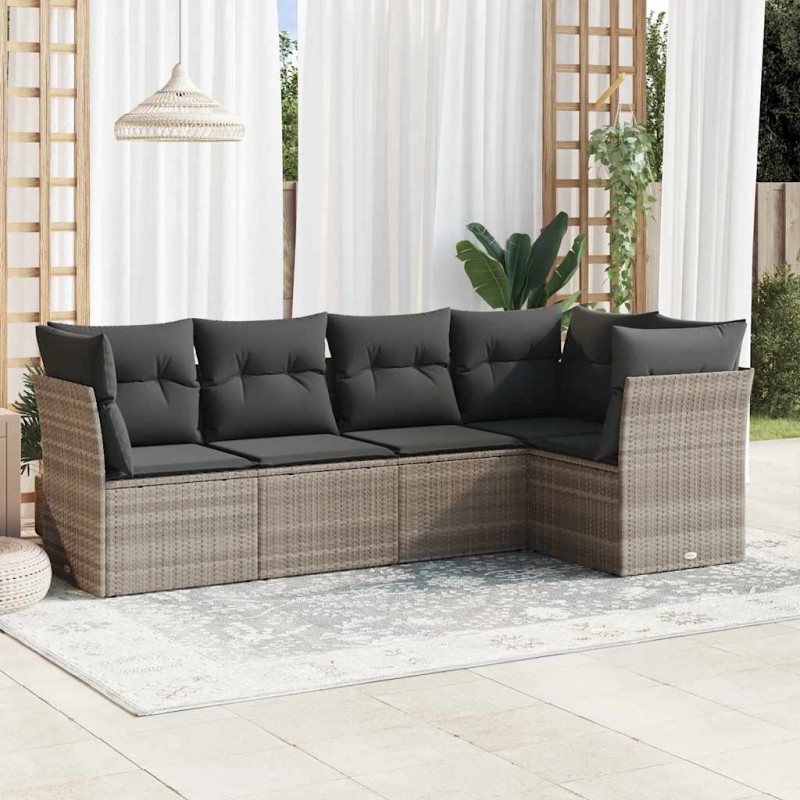 vidaXL 5-tlg. Garten-Sofagarnitur mit Kissen Hellgrau Poly Rattan vidaXL 5-tlg. Garten-Sofagarnitur mit Kissen Hellgrau Poly Rattan