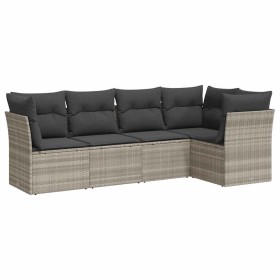 vidaXL 5-tlg. Garten-Sofagarnitur mit Kissen Hellgrau Poly Rattan