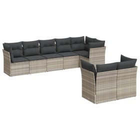 vidaXL 8-tlg. Garten-Sofagarnitur mit Kissen Hellgrau Poly Rattan