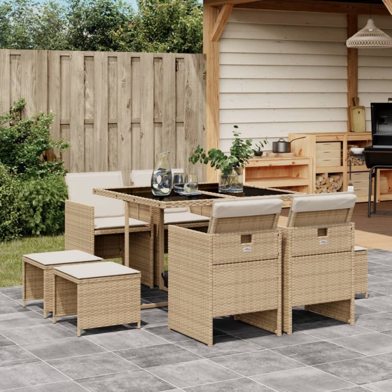 vidaXL 9-tlg. Garten-Essgruppe mit Kissen Beige Poly Rattan vidaXL 9-tlg. Garten-Essgruppe mit Kissen Beige Poly Rattan