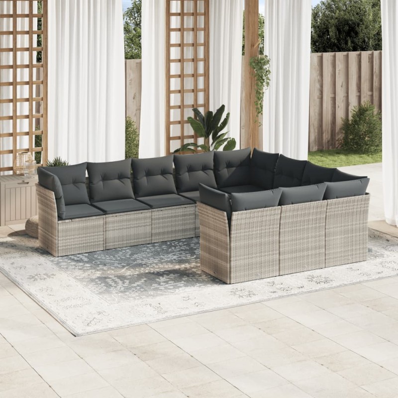 vidaXL 10-tlg. Garten-Sofagarnitur mit Kissen Hellgrau Poly Rattan vidaXL 10-tlg. Garten-Sofagarnitur mit Kissen Hellgrau Poly Rattan