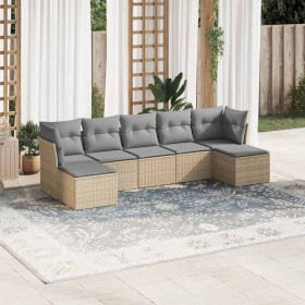 vidaXL 7-tlg. Garten-Sofagarnitur mit Kissen Hellgrau Poly Rattan