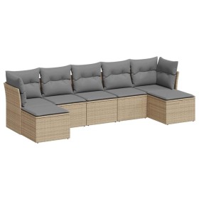 vidaXL 7-tlg. Garten-Sofagarnitur mit Kissen Hellgrau Poly Rattan