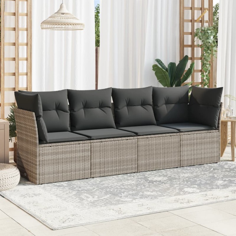 vidaXL 4-tlg. Garten-Sofagarnitur mit Kissen Hellgrau Poly Rattan vidaXL 4-tlg. Garten-Sofagarnitur mit Kissen Hellgrau Poly Rattan