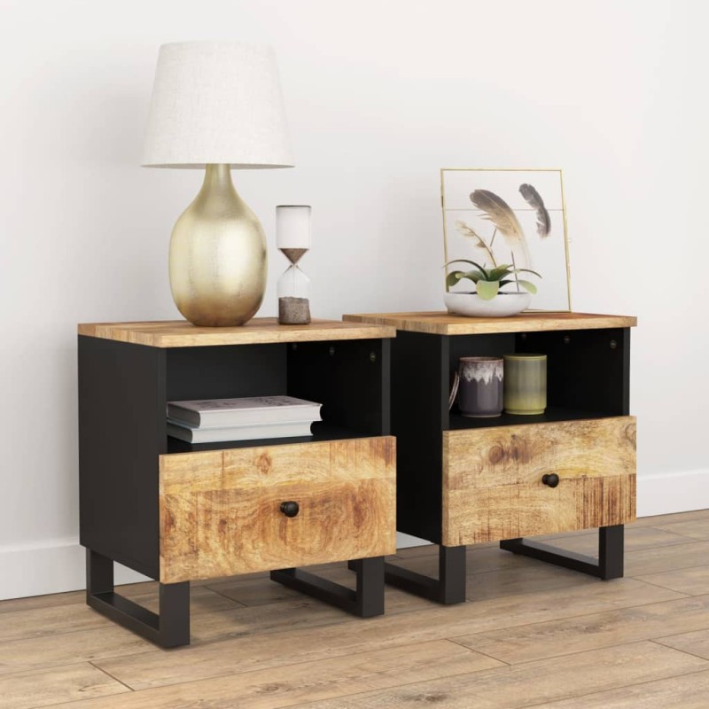 vidaXL Nachttische 2 Stk. Massivholz Mango & Holzwerkstoff vidaXL Nachttische 2 Stk. Massivholz Mango & Holzwerkstoff
