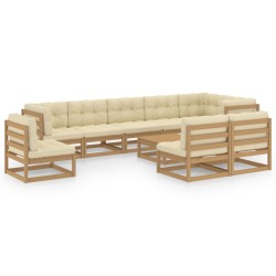 10-tlg. Garten-Lounge-Set mit Kissen Kiefer Massivholz