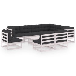 10-tlg. Garten-Lounge-Set mit Kissen Weiß Kiefer Massivholz