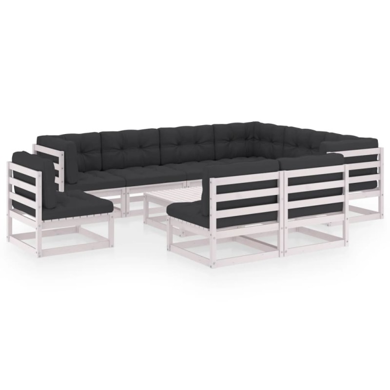 10-tlg. Garten-Lounge-Set mit Kissen Weiß Kiefer Massivholz 10-tlg. Garten-Lounge-Set mit Kissen Weiß Kiefer Massivholz