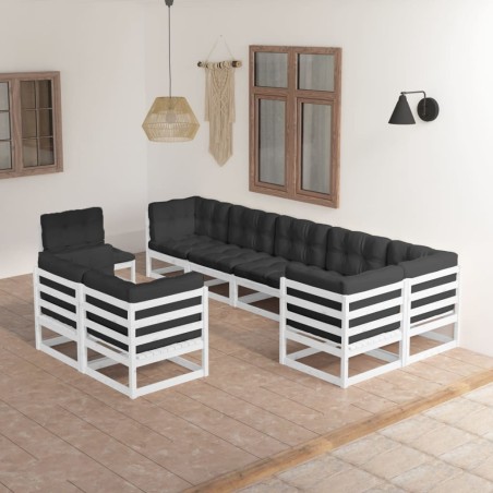 vidaXL 9-tlg. Garten-Lounge-Set mit Kissen Massivholz Kiefer