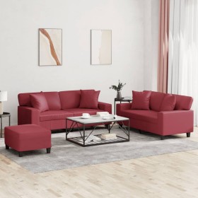 vidaXL 3-tlg. Sofagarnitur mit Kissen Weinrot Kunstleder