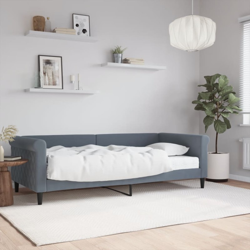 vidaXL Tagesbett mit Matratze Dunkelgrau 90x200 cm Samt vidaXL Tagesbett mit Matratze Dunkelgrau 90x200 cm Samt