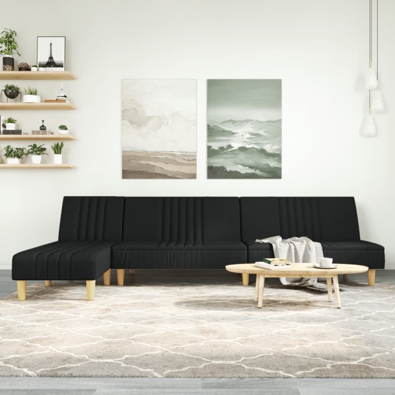 vidaXL Schlafsofa in L-Form Schwarz 255x140x70 cm Stoff vidaXL Schlafsofa in L-Form Schwarz 255x140x70 cm Stoff